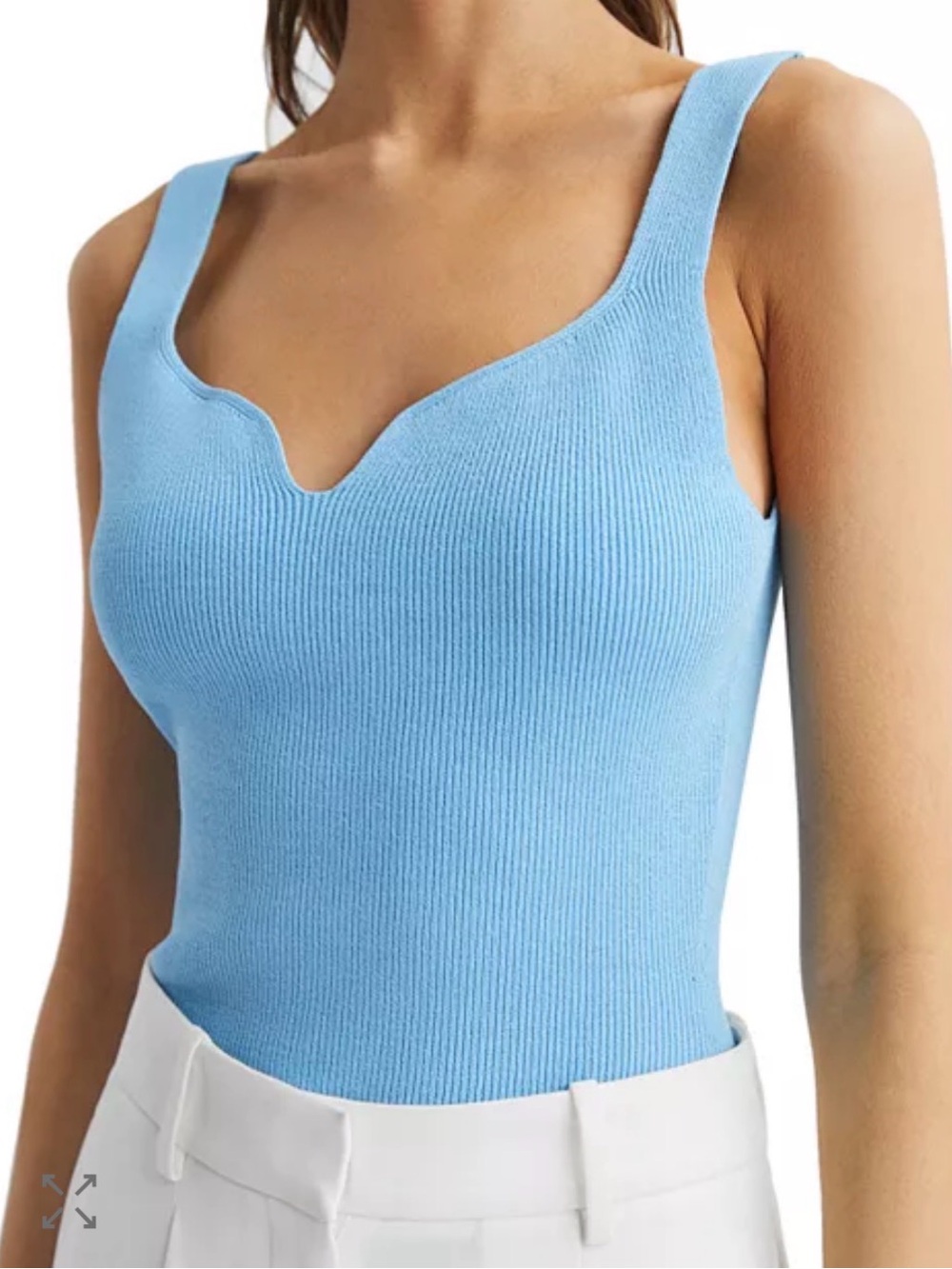 Reiss Light Blue Ribbed V-Notch Tank Top - Picture 2 of 4